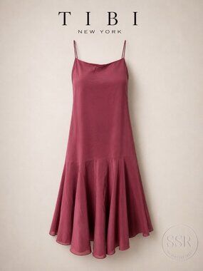 Tibi New York 100% Silk Slip Dress Dusty Rose Mauve Open Back Size 4